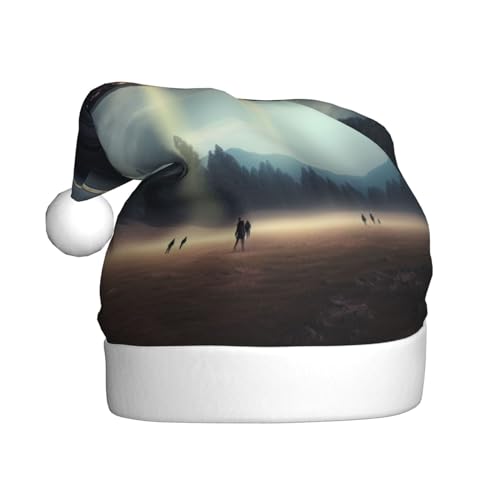 Evanem Weihnachtsmütze UFO Landung Weihnachtsmütze für Erwachsene Leuchtende Weihnachtsmützen Plüsch Santa Cap für Neujahrsparty und Urlaub Event von Evanem