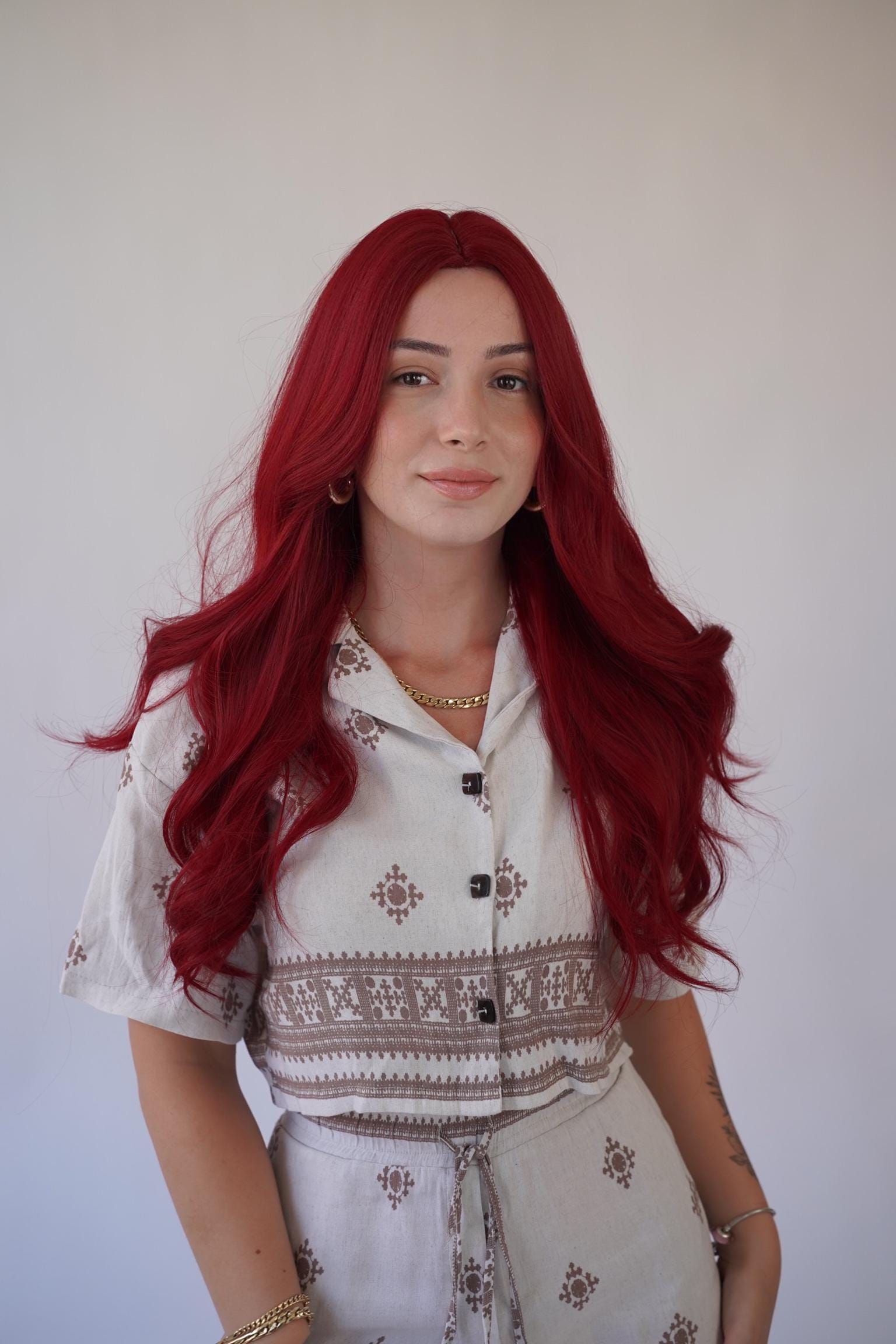 Kräftige Rote Lange Gewellte Perücke, Cosplay Mermaid Ziehen Sie Königin Perücke Kräftige Rote Lange Gewellte Perücke, Cosplay Mermaid Ziehen Sie Königin Perücke von Evanesswigs