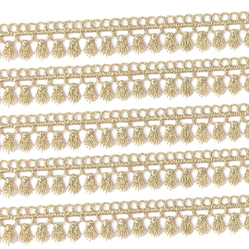 Spitzenband Goldene Spitze-Borten Spitze Zierband Spitzenborte Fransenbesatz für DIY Handwerk Hochzeit Dekoration (Gold #L56（5Yards）) von EveStroKA