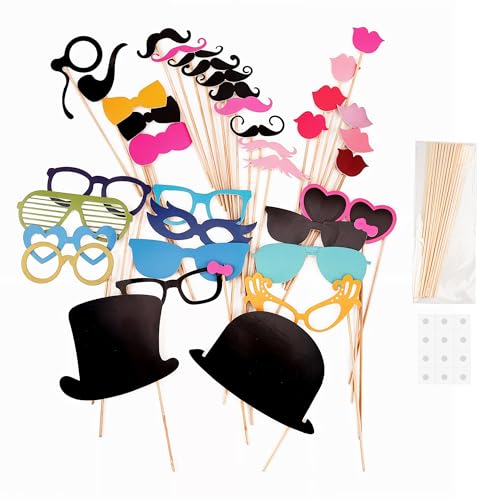 Event Decor Shop 36pcs Party Photo Booth Props for Group Selfies - Fun Photography Accessories for Wedding Anniversary Birthdays - Colorful Mix of Funny Face Props Event Decor Shop 36pcs Party Photo Booth Props for Group Selfies - Fun Photography Accessories for Wedding Anniversary Birthdays - Colorful Mix of Funny Face Props von Event Decor Shop