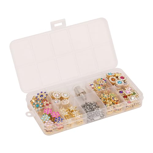 Event Decor Shop 【Komplettes DIY-Kit】Strassknöpfe mit bunten Glassteinen, silbernen Kuppelnieten, runden Spike-Nieten und Handpresse, Stanzschablonen-Set für Kleidung, Schuhe und Handwerk Event Decor Shop 【Komplettes DIY-Kit】Strassknöpfe mit bunten Glassteinen, silbernen Kuppelnieten, runden Spike-Nieten und Handpresse, Stanzschablonen-Set für Kleidung, Schuhe und Handwerk von Event Decor Shop