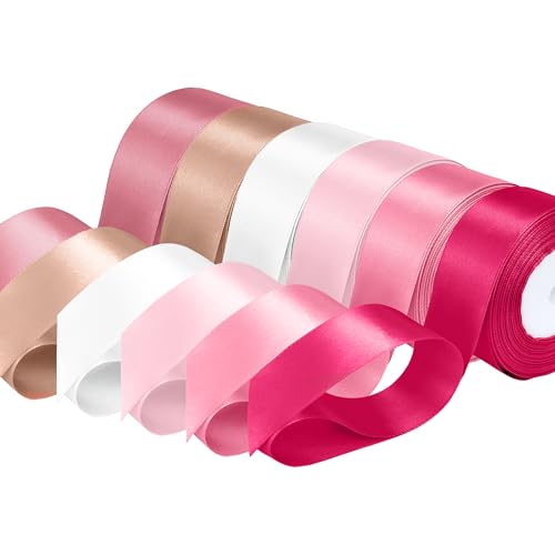 Satinband-Set, 25 mm, 6 Rollen x 92 m, Hot Pink, Babyrosa, Pfirsich, Weiß, getöntes Rosa & Lippenstift-Pink, doppelseitiges Band für Geschenkverpackungen, Basteln, Nähen, Schleifen und Floristik Satinband-Set, 25 mm, 6 Rollen x 92 m, Hot Pink, Babyrosa, Pfirsich, Weiß, getöntes Rosa & Lippenstift-Pink, doppelseitiges Band für Geschenkverpackungen, Basteln, Nähen, Schleifen und Floristik von Event Decor Shop