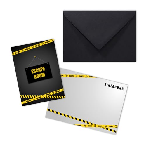 EventBoxx 12 x Escape Room Einladung mit o. ohne Partytüten | Escape Game Party Einladungskarten Kindergeburtstag Mädchen, Jungen | Das Geburtstags-Abenteuer beginnt (Einladungen, Briefumschläge) von EventBoxx