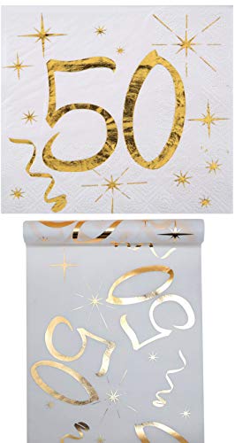 Geburtstag Set/ Tischband 50 Gold + Servietten 50 Gold/Geburtstagsdekoration/ Servietten 50/ Tischband Geburtstag von Eventausstattung24