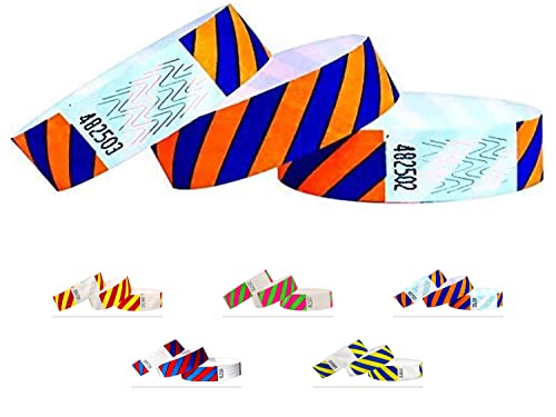 Eintrittsbänder aus Tyvek, Gestreift, Party Einlassbänder, Securebänder, Festival Armbänder, Kontrollbänder für dein Event (Orange-Blue, 500 Pack) Eintrittsbänder aus Tyvek, Gestreift, Party Einlassbänder, Securebänder, Festival Armbänder, Kontrollbänder für dein Event (Orange-Blue, 500 Pack) von Qubiband
