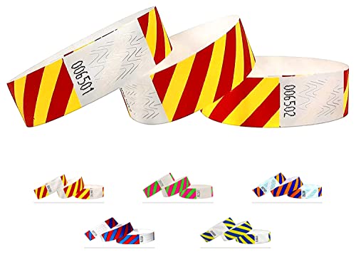 Eintrittsbänder aus Tyvek, Gestreift, Party Einlassbänder, Securebänder, Festival Armbänder, Kontrollbänder für dein Event (Red-Yellow, 500 Pack) Eintrittsbänder aus Tyvek, Gestreift, Party Einlassbänder, Securebänder, Festival Armbänder, Kontrollbänder für dein Event (Red-Yellow, 500 Pack) von Qubiband
