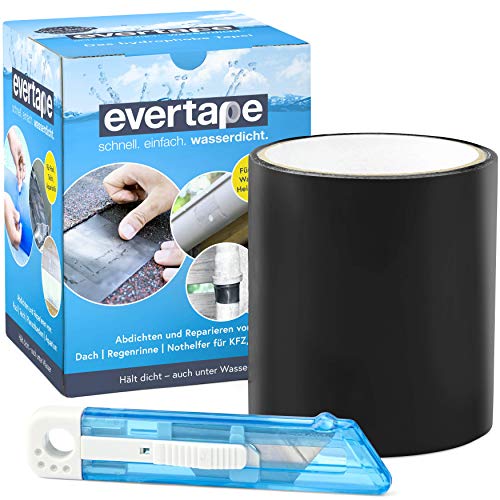 EVERFIX Evertape Reparatur Klebeband, Reparaturset, wasserdicht, Set zum Abdichten und Reparieren - auch auf nasser Fläche und unter Wasser verwendbar (10 cm x 150 cm) schwarz von Everfix