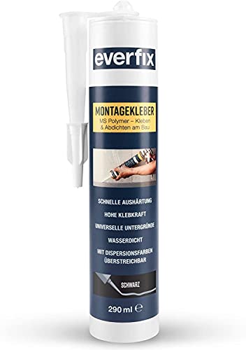 EVERFIX Montagekleber schwarz (325 g / 290 ml Kartusche) für innen und außen, extra starker Kraftkleber für Metall, Holz, Fliesen, etc., Baukleber zum Kleben und Abdichten von Everfix