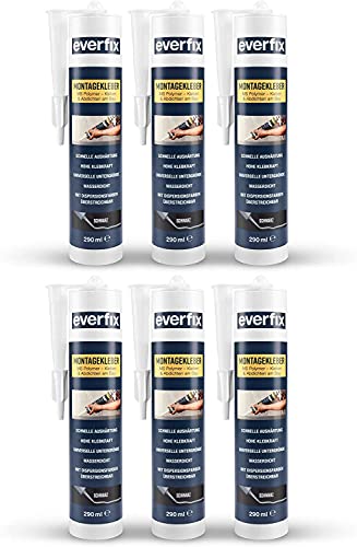 EVERFIX Montagekleber schwarz (6 Stück) für innen und außen, extra starker Kraftkleber für Metall, Holz, Fliesen, etc, Baukleber zum Kleben und Abdichten, 325 g / 290 ml von Everfix