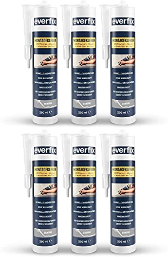 EVERFIX Montagekleber steingrau (6 Stück) für innen und außen, extra starker Kraftkleber für Metall, Holz, Fliesen, etc, Baukleber zum Kleben und Abdichten, 325 g / 290 ml von Everfix