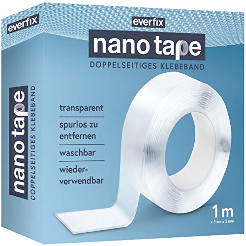 Everfix Nano Tape doppelseitiges Klebeband (1 m) extra stark – wieder spurlos zu entfernen, waschbar und wiederverwendbar von Everfix