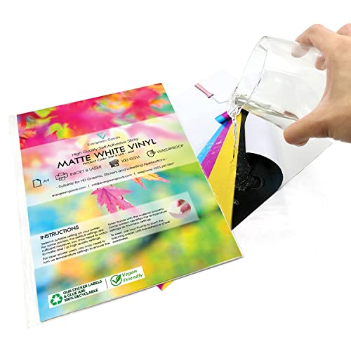 Evergreen Goods 20 Blatt Premium A4 matte weißes wasserfestes Vinyl (PVC) selbstklebendes Aufkleberpapier, Druckpapier für Tintenstrahl- und Laserdrucker, A4 Papier schnell trocknend & tintenbeständig von EVG
