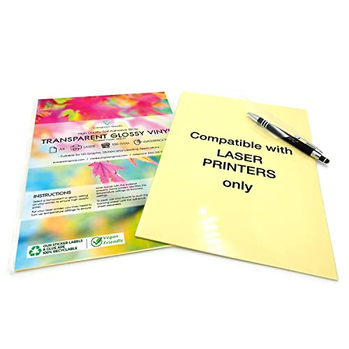 Evergreen Goods Ltd 20 Blatt A4 glänzend klar/transparent wasserdicht selbstklebende Vinyl-Aufkleber, hochauflösendes Druckpapier für Laserdrucker, Aufkleberblätter für Bild/Foto-Druck von Evergreen Goods Ltd