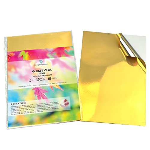 Evergreen Goods Ltd 10 Blatt A4 glänzendes goldenes Vinyl-Aufkleberpapier - wasserfestes Papier für Tintenstrahl- und Laserdrucker - selbstklebendes Papier, ideal für Aufkleber und Produktetiketten von Evergreen Goods Ltd