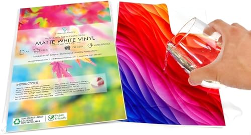 Evergreen Goods™ Vinyl-Etiketten, A4, mattweiß, bedruckbar, wasserfestes Aufkleberpapier für Tintenstrahl- und Laserdrucker, selbstklebendes Vinyl, ideal für Aufkleber, Etiketten, Schilder, Evergreen Goods™ Vinyl-Etiketten, A4, mattweiß, bedruckbar, wasserfestes Aufkleberpapier für Tintenstrahl- und Laserdrucker, selbstklebendes Vinyl, ideal für Aufkleber, Etiketten, Schilder, von EVG