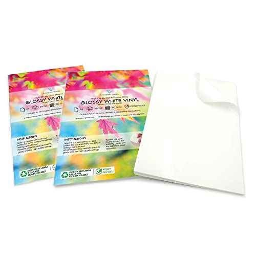 Evergreen Goods 2 x 10 Blatt DIN A4 Qualität glänzend weiß Aufkleber Vinyl | wasserfest Inkjet bedruckbar | Selbstklebender Produktetiketten | Klebeende Rückseite PVC Evergreen Goods 2 x 10 Blatt DIN A4 Qualität glänzend weiß Aufkleber Vinyl | wasserfest Inkjet bedruckbar | Selbstklebender Produktetiketten | Klebeende Rückseite PVC von EVG