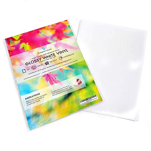 Evergreen Goods Selbstklebendes Vinyl, glänzend, weiß, für Tintenstrahldrucker bedruckbar, wasserdichte PVC-Aufkleberbögen, 30 Blatt von Evergreen Goods Ltd