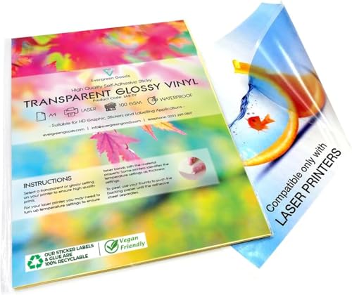 Transparente, selbstklebende Vinylfolie, A4, transparent, selbstklebend, Laserdrucker, 20 Blatt von EVG