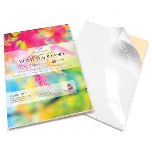 Evergreen Goods 100 Blatt A4 glänzend weißes selbstklebendes Aufkleberpapier, anpassbares Druckerpapier für Tintenstrahl- und Laserdrucker, Aufkleberblätter für Kunst-, Bastel- und Etikettenprojekte Evergreen Goods 100 Blatt A4 glänzend weißes selbstklebendes Aufkleberpapier, anpassbares Druckerpapier für Tintenstrahl- und Laserdrucker, Aufkleberblätter für Kunst-, Bastel- und Etikettenprojekte von EVG
