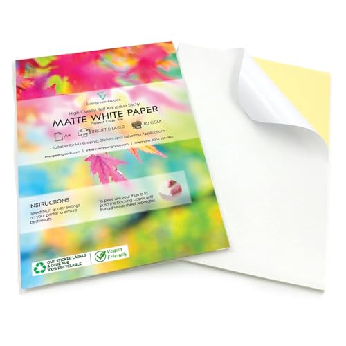 Evergreen Goods Selbstklebende Etiketten für Tintenstrahl- und Laserdrucker, matt, Weiß, 30 Stück Evergreen Goods Selbstklebende Etiketten für Tintenstrahl- und Laserdrucker, matt, Weiß, 30 Stück von EVG