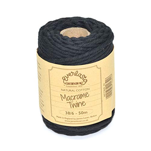 Everlasto - 50m weiche Baumwolle Makramee Spulen 38/6 (ca. 4mm) schwarz von Everlasto