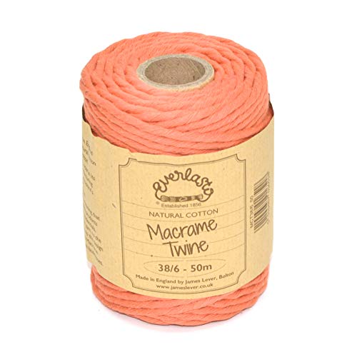 Everlasto Makramee-Garn aus weicher Baumwolle, 50 m Spulen, 38/6 (ca. 4 mm) (orange) von Everlasto