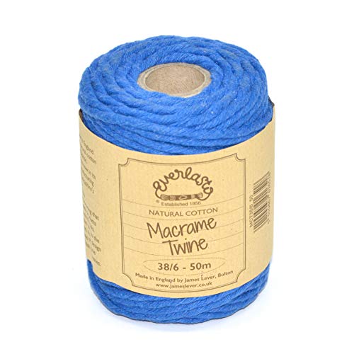 Everlasto Makramee-Garn aus weicher Baumwolle, 50 m Spulen – 38/6 (ca. 4 mm) (Oxford-Blau) von Everlasto