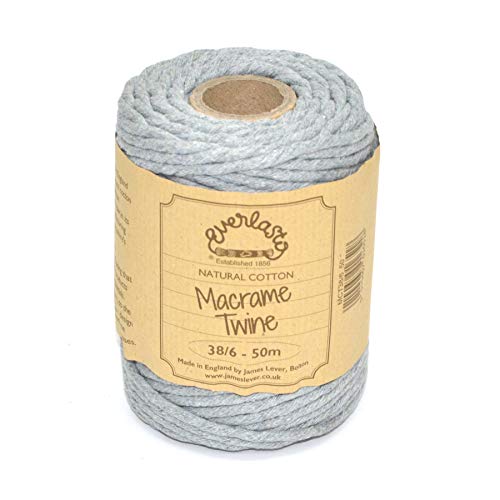 Everlasto Makramee-Garn aus weicher Baumwolle, 50 m Spulen, 38/6 (ca. 4 mm) (Silber) von Everlasto