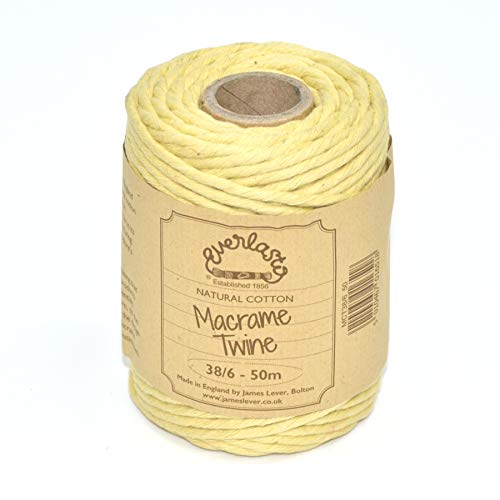 Everlasto Makramee-Garn aus weicher Baumwolle, 50 m Spulen, 38/6 (ca. 4 mm) Zitronengelb von Everlasto