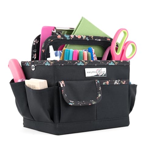 Everything Mary Bastelbehälter, Schwarz und Blumenmuster, Kunstaufbewahrung für Zubehör und Bastelarbeiten, Organizer für Schule, Büro und Zuhause, Organisation für Make-up und Krankenschwestern von Everything Mary
