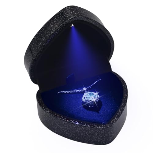 Luxuriöse LED-beleuchtete Schmuckschatulle für Halskette und Ohrringe, herzförmig, elegante Sternenhimmel-Schmuckschatulle für Hochzeitsketten, perfekt für Verlobung, Jahrestag, Zeremonie und als von Eveynsh