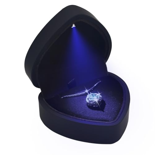 Luxuriöse LED-beleuchtete Schmuckschatulle für Halskette und Ohrringe – herzförmige, elegante schwarze Schmuckschatulle für Hochzeitsketten, perfekt für Verlobung, Jahrestag, Zeremonie und als von Eveynsh
