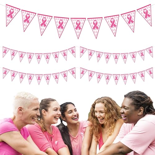 Brustpflege-Band, rosa Band-Dekor-Wimpel-Banner-Bewusstsein | Banner „Hoffnung, Glaube, Stärke, Mut“, Veeranda-Schild, Party-Wanddekoration, Zubehör für Spendenaktionen, Wohltätigkeitsveranstaltungen von EviKoo