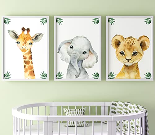 Eviepops Prints Set aus 3 Safaritieren für Kinderzimmer von Jungen und Mädchen, Ungerahmter Druck, Schlafzimmerdekor, Dschungeldekoration, Dekor im Babyzimmer, elefant giraffe löwe (A4) von Eviepops Prints