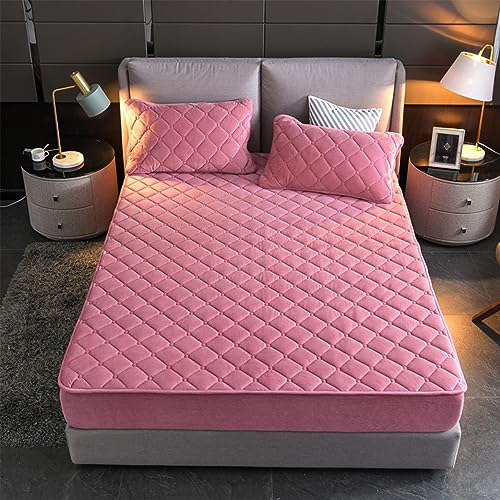 Gesteppte Spannbettlaken Weicher Kristall-Samtstoff Matratzenschoner Doppeltes Einzelbett bettspanntuch Topper-Overlays Spannbetttücher(Bean pink,200x200cm/High 10-30cm) von Evimstil