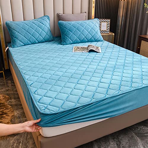 Gesteppte Spannbettlaken Weicher Kristall-Samtstoff Matratzenschoner Doppeltes Einzelbett bettspanntuch Topper-Overlays Spannbetttücher(Lake Blue,150x200cm/High 10-30cm) von Evimstil
