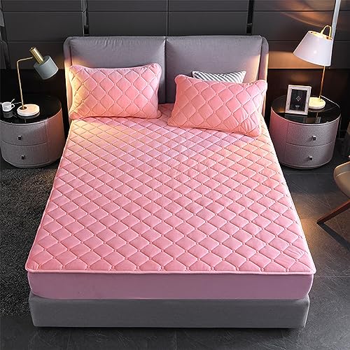 Gesteppte Spannbettlaken Weicher Kristall-Samtstoff Matratzenschoner Doppeltes Einzelbett bettspanntuch Topper-Overlays Spannbetttücher(Pink,135x200cm/High 10-30cm) von Evimstil