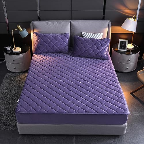 Gesteppte Spannbettlaken Weicher Kristall-Samtstoff Matratzenschoner Doppeltes Einzelbett bettspanntuch Topper-Overlays Spannbetttücher(Purple,150x190cm/High 10-30cm) von Evimstil