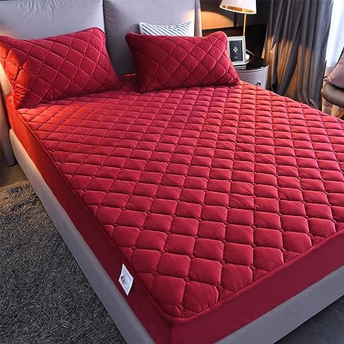 Gesteppte Spannbettlaken Weicher Kristall-Samtstoff Matratzenschoner Doppeltes Einzelbett bettspanntuch Topper-Overlays Spannbetttücher(Red,140x190cm/High 10-30cm) von Evimstil