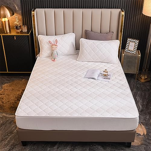 Gesteppte Spannbettlaken Weicher Kristall-Samtstoff Matratzenschoner Doppeltes Einzelbett bettspanntuch Topper-Overlays Spannbetttücher(White,90x200cm/High 10-30cm) von Evimstil