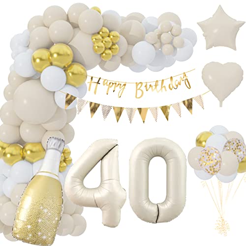 40 Geburtstag Deko, 40 Geburtstag Mädchen Junge, 40 Jahr Geburtstagdeko, Happy Birthday Girlande Ballon Beige Gold Deko, Deko 40. Geburtstag Luftballons für Birthday Party Deko von Eviznbou