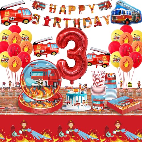 Feuerwehrauto Geburtstag Deko 3 Jahre, Feuerwehrauto Partygeschirr Kindergeburtstag 3, Feuerwehrauto Deko Kindergeburtstag 3, Luftballons Pappteller Tischdecke für Kindergeburtstag Deko, 16 Gäste Feuerwehrauto Geburtstag Deko 3 Jahre, Feuerwehrauto Partygeschirr Kindergeburtstag 3, Feuerwehrauto Deko Kindergeburtstag 3, Luftballons Pappteller Tischdecke für Kindergeburtstag Deko, 16 Gäste von Eviznbou