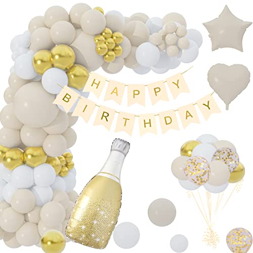 Geburtstag Deko, Geburtstag Mädchen Junge, Jahr Geburtstagdeko, Happy Birthday Girlande Ballon Beige Gold Deko, Deko Geburtstag Luftballons für Birthday Party Deko von Eviznbou
