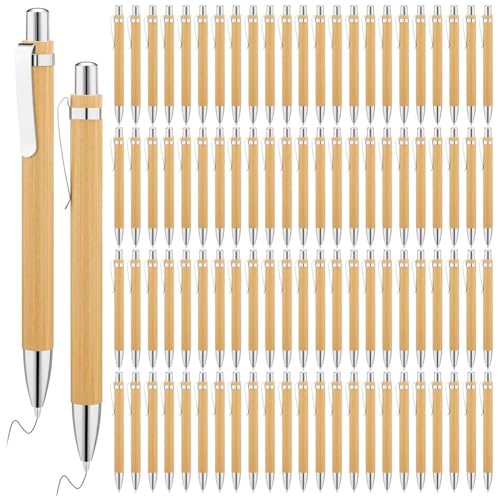 Evliery 200 StüCk Bambus-Kugelschreiber, Einziehbarer Kugelschreiber Aus, Schwarze Tinte Aus Bambus, 1-Mm-Stift, Nachhaltige Stifte von Evliery