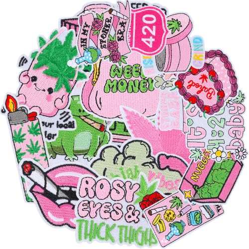 Aufnäher zum Aufbügeln, Kawaii-Marihuana, bestickt, für Erwachsene, ästhetische Aufnäher für Rucksäcke, Hosen, Kleidung, Jeans, DIY-Dekoration, 20 Stück von Evstarol