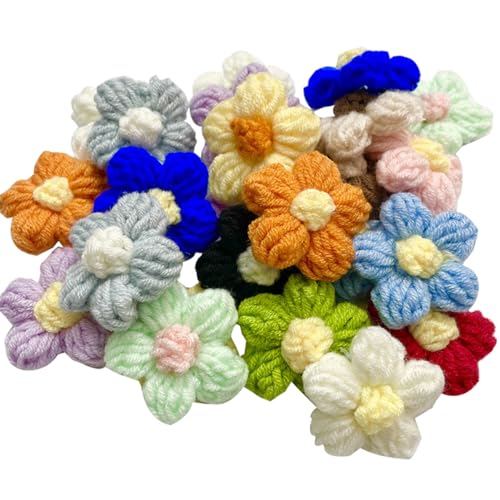 Ewanda store Häkelblumen, 100 Stück Puffblumen, handgefertigte Strickgarn, Blumen für Bastelarbeiten, Verzierungen, DIY-Kleidungszubehör von Ewanda store