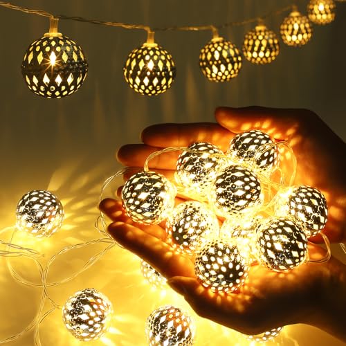 Ewikin Marokkanische Lichterkette, 20 LED Lichterkette Innen Batteriebetrieben, Silber Lichterkette Kugeln mit Timer, Arabische Deko Lichterkette Boho für Kinderzimmer, Hochzeit, Geburtstag Ewikin Marokkanische Lichterkette, 20 LED Lichterkette Innen Batteriebetrieben, Silber Lichterkette Kugeln mit Timer, Arabische Deko Lichterkette Boho für Kinderzimmer, Hochzeit, Geburtstag von Ewikin