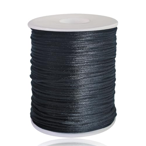 Ewparts 110 Yards 2mm Black Nylon String for Bracelet Making Rattail Satin Nylon Cord Bracelet String for Jewelry Making Necklace Beading Cord Lanyard String Keychains Chinese Knotting Silk Cord von Ewparts