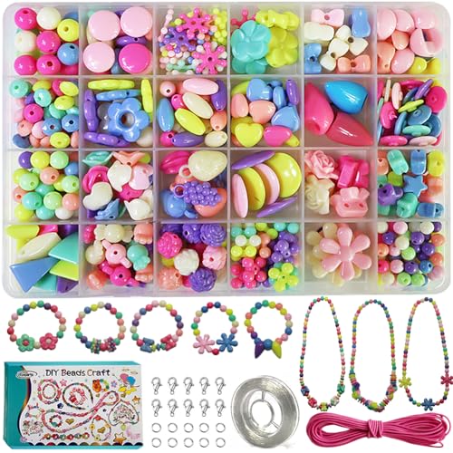 Ewparts Perlen Zum Auffädeln Kinder Groß Oben 4 Bunte Armband buchstaben Perlen für Armbänder Kinder DIY Armbänder Halsketten Erwachsene Perlen Set inklusive Anleitung und Zubehör Perlen Set von Ewparts