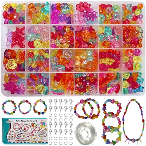 Perlen Set Oben 4 5 Bunte Perlen 24 Farbenperlen für Armbänder Kinder DIY Freundschafts armbänder Halsketten Erwachsene Perlen Set inklusive Anleitung und Zubehör Perlen Zum Auffädeln Kinder von Ewparts